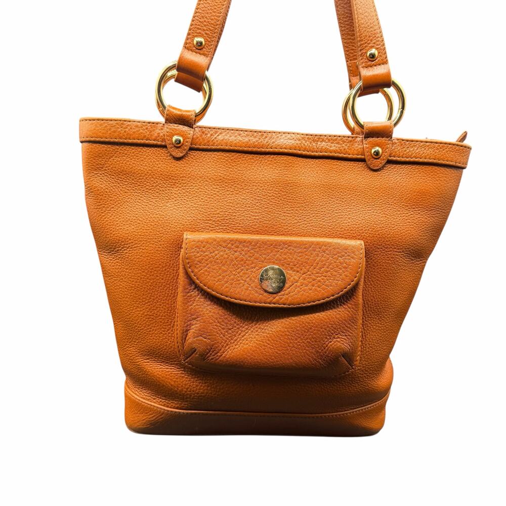 Isabella Adams Leather Tote Bag Cognac Pebbled Shoulder Purse Pocket